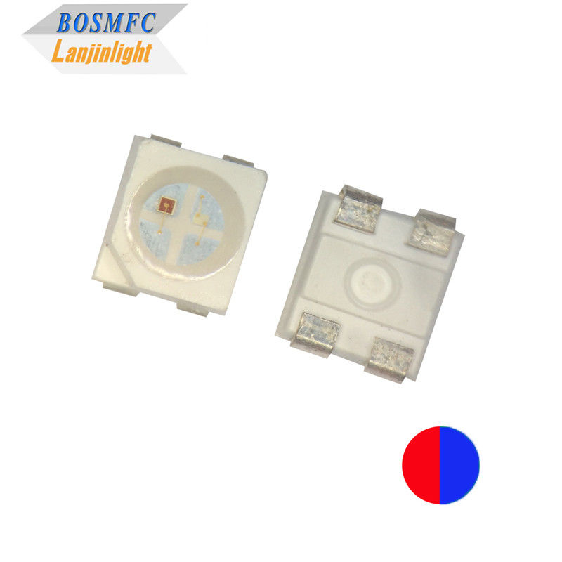 20mA Bi Color PLCC4 3528 SMD LED Chip ความหนา 1.9mm สีแดงและสีฟ้า 4 ปิน