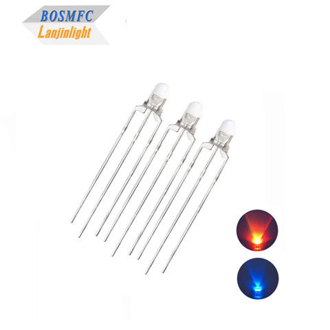 LED 2 สี 3 มิลลิเมตร สีแดงและสีน้ําเงิน แอนโดและแคธอดทั่วไป ผ่านหลุม LED การสลายความร้อน