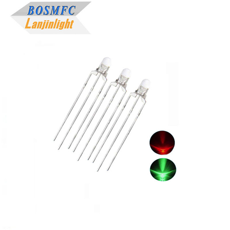 Bi Color 3mm Through Hole LED หลอดสีแดงและสีเขียว 20mA